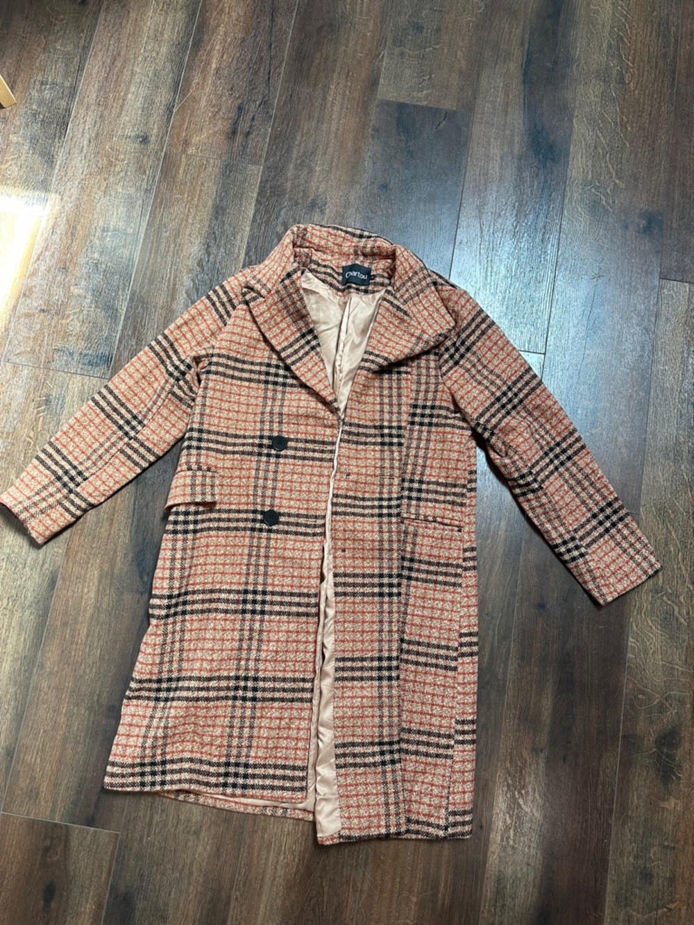 Amazon Women's Plaid Pea Coat in Rust and Black